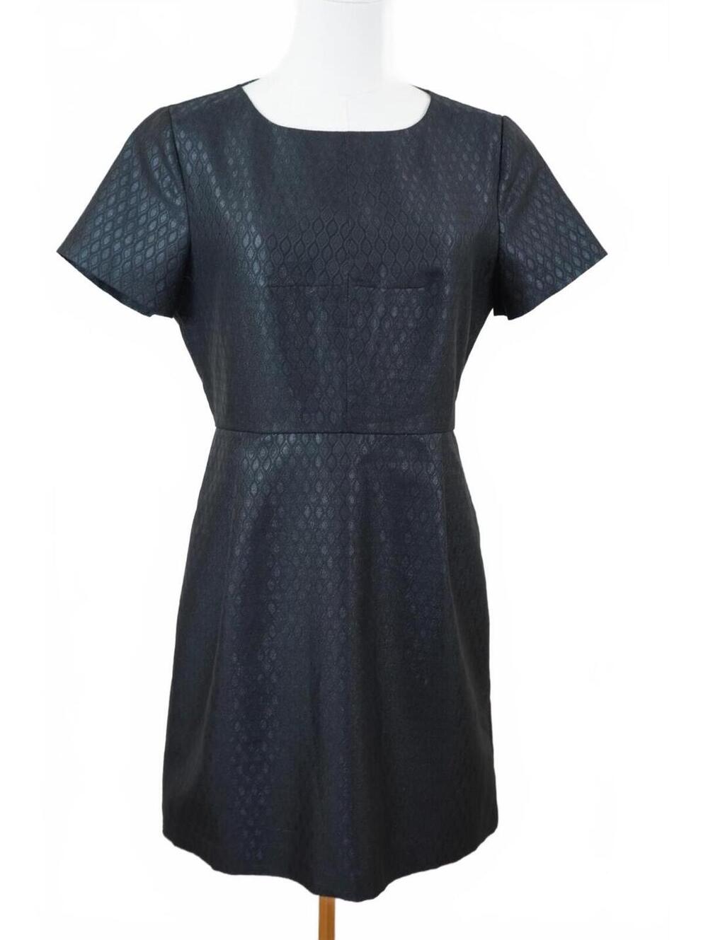 Madewell Black Navy Brocade Fit Flare Cocktail Dress Wedding Guest Sz 6